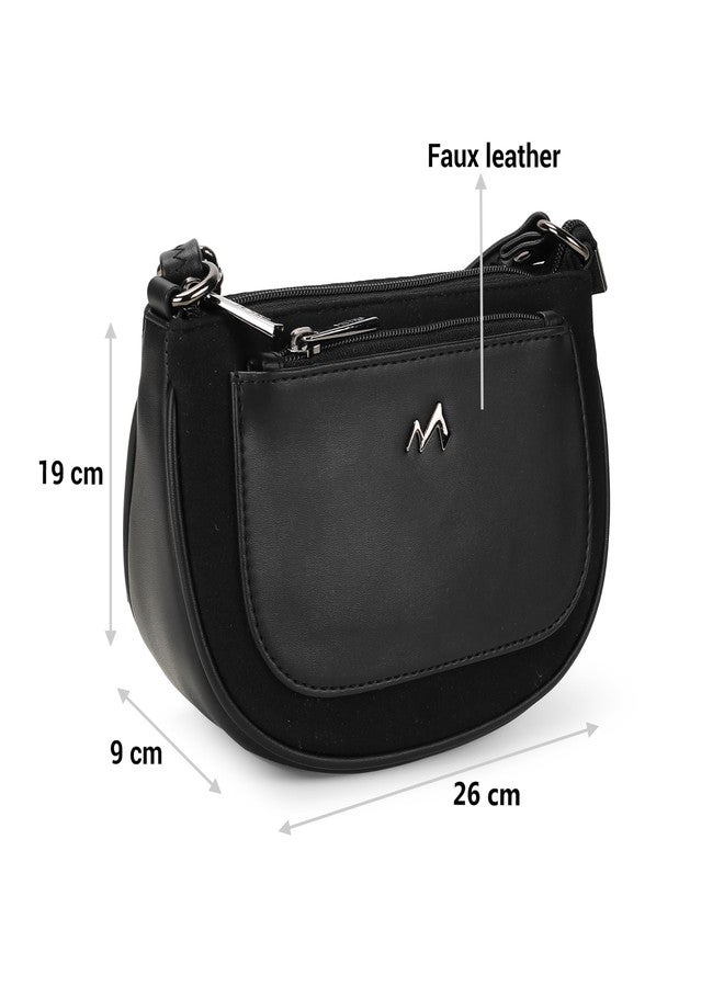 Metro Women Black Casual Suede Soft Body Zipper closure Solid Sling Bag(66-888) - Image 3